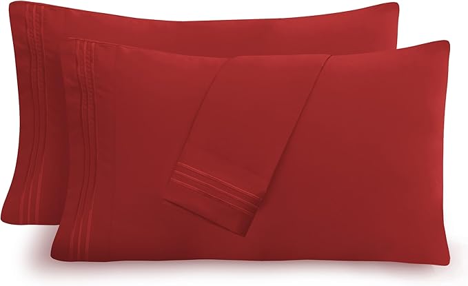 Mocassi 2-Piece Premium Standard/Queen Pillowcase Set 1800 Series Hotel Quality Microfiber - Soft and Breathable with 3-Line Embroidery Wrinkle and Stain Resistant, Easy Care, 20" x 30", Rust