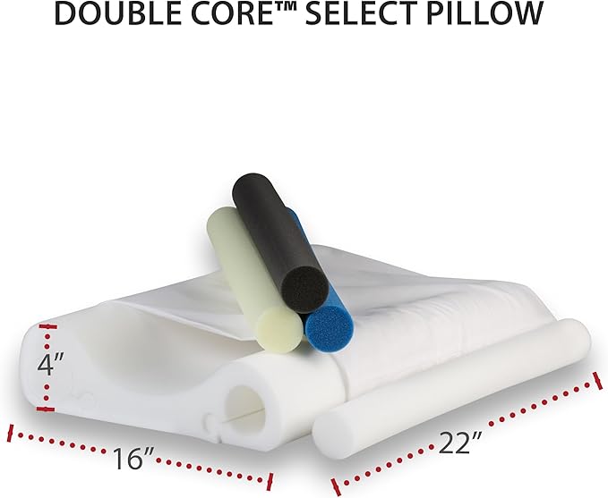 Core Products Double Core Select Cervical Pillow – Orthopedic Neck Support with 4 Adjustable Rolls for Pain Relief, Alignment & Posture – Contoured for Side & Back Sleepers – Assembled in USA