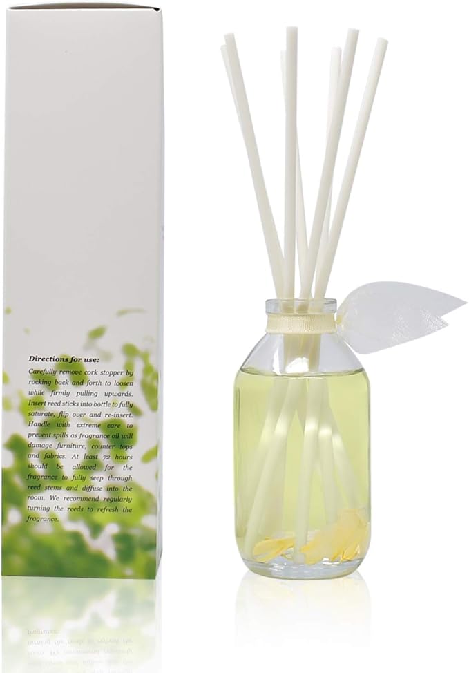 Reed Diffuser Set, Jasmine Vanilla Scented Oil Diffuser with Sticks, Home Fragrance Accessories for Bathroom Shelf Decor, Aroma Diffusers for Home or Office Desk, USA Made
