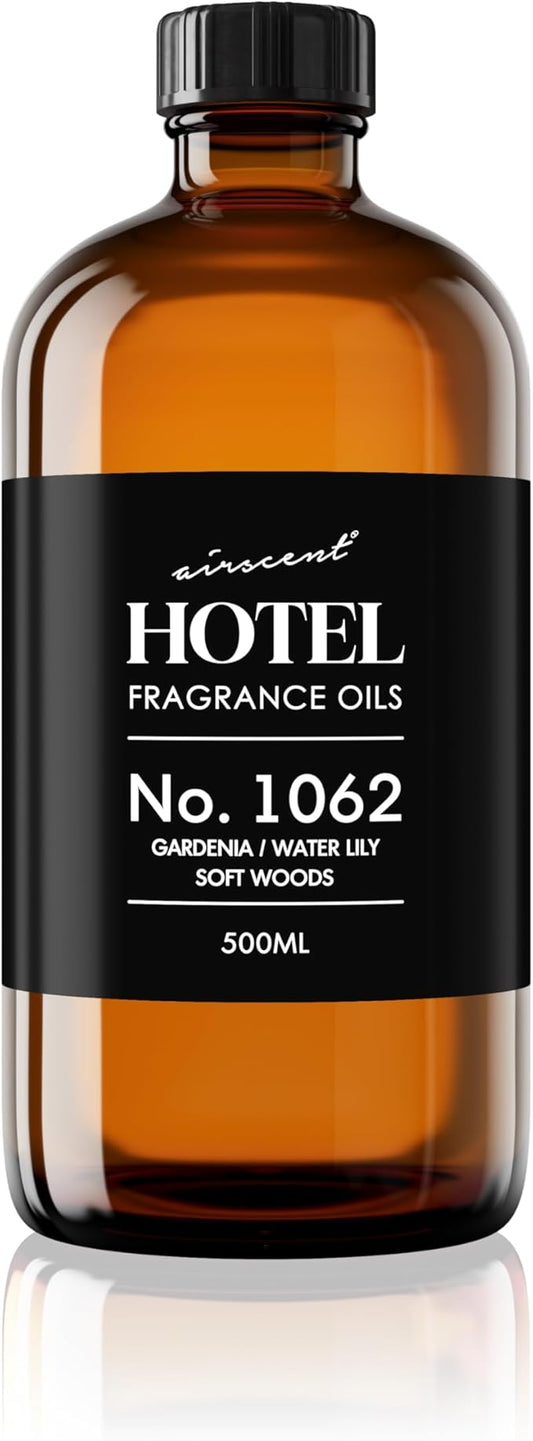 AirScent Hotel Diffuser Oil No. 1062 - Gardenia Water Lily Soft Woods - Premium Fragrance Oil for Ultrasonic and Waterless Diffusers and Crafting - 500 mL, 16.9 fl oz Glass Bottle