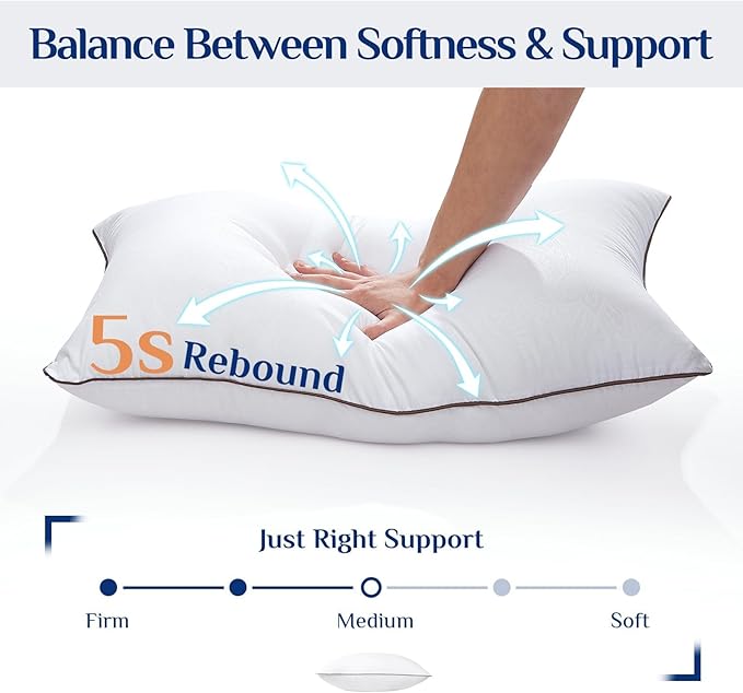 JOLLYVOGUE Pillows Queen Size for Sleeping, Soft and Supportive Bed Pillow with Down Alternative Filling for Side and Back Sleepers, Hotel Collection