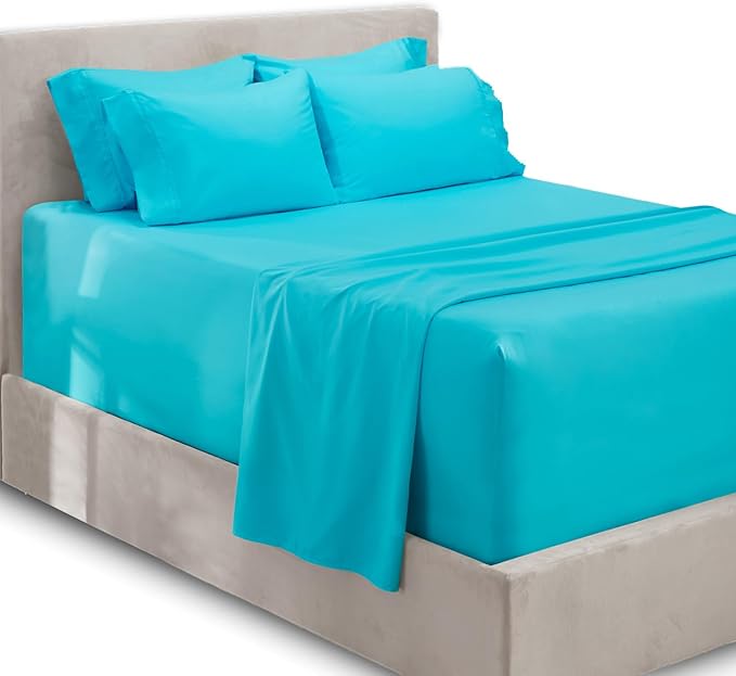 Hearth & Harbor Extra Deep Pocket Sheets - Fits Mattress 18-24 Inches Deep - Extra Deep Pocket Twin XL Sheets Sets - 4 Piece Twin XL Size - Beach Blue