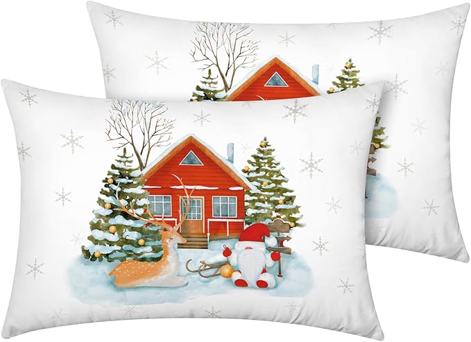 YIYEA Christmas King Size Pillow Cases Set of 2, Ultra Soft Double Brushed Microfiber Pillowcases King, Christmas Bed Pillow Covers, Fade Resistant, Easy Slip-On (20"x36")