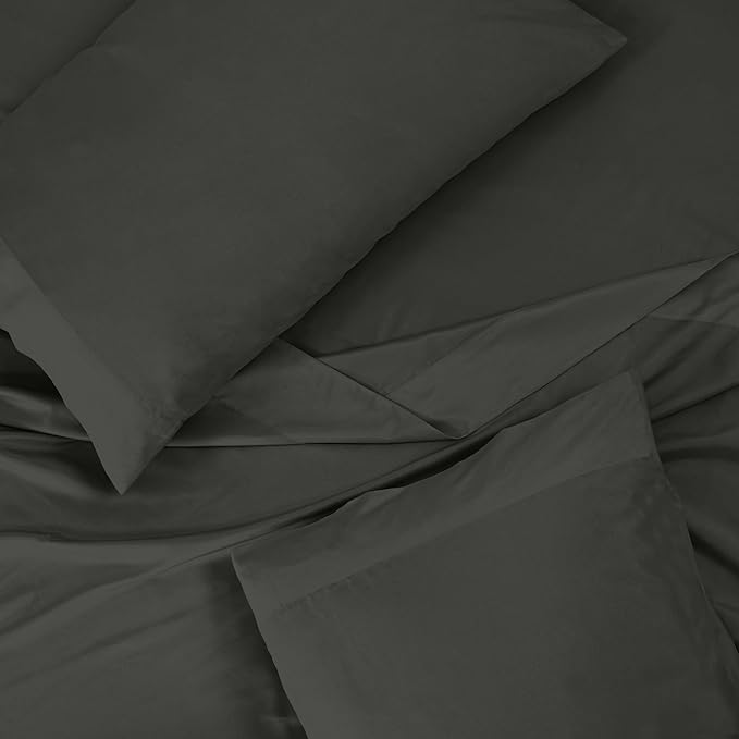 ROYALE LINENS 300 Thread Count 100% Long Staple Combed Cotton Sheet Set - 4 Piece King Bed Sheet 1 Fitted Sheet, 1 Flat Sheet, 2 Pillow Cases - Breathable, Cool & Crisp Percale Sheet Set (King, Black)