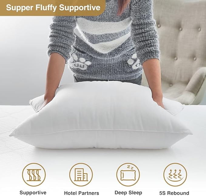 Acanva Bed Pillows for Sleeping, Cooling Hotel Quality with Premium Soft 3D Down Alternative Fill for Back, Stomach or Side Sleepers, Queen (Pack of 2), White