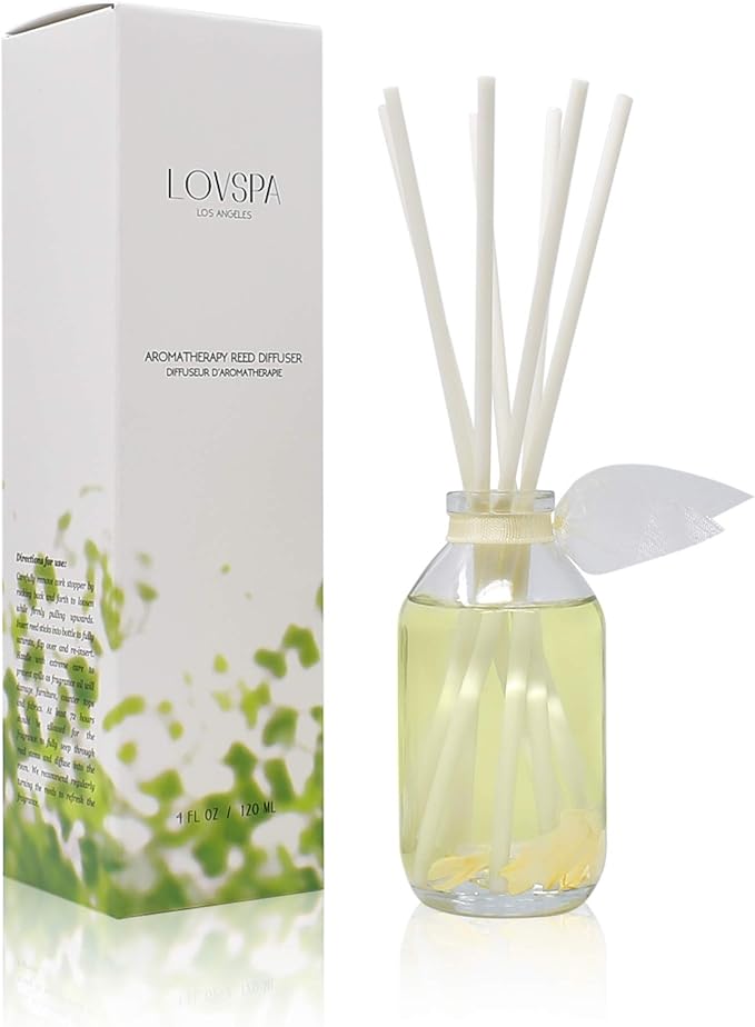Reed Diffuser Set, Jasmine Vanilla Scented Oil Diffuser with Sticks, Home Fragrance Accessories for Bathroom Shelf Decor, Aroma Diffusers for Home or Office Desk, USA Made