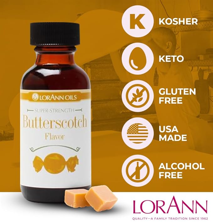 LorAnn Oils Super Strength Flavoring - Used For Candy Making, Flavoring Extracts, Baking, Hard Candy, & Flavor Oils - Bold, Natural Flavors 4X Stronger Than Extracts, Butterscotch, Pack of 4, 1 fl oz