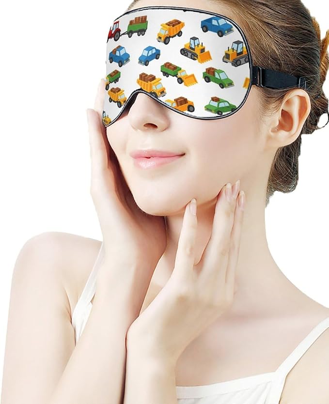 Boys Sleeping Mask Color Trucks Sleep Eye Mask Blindfold with Adjustable Strap Cartoon Car Soft Eye Cover for Blocking Out Lights
