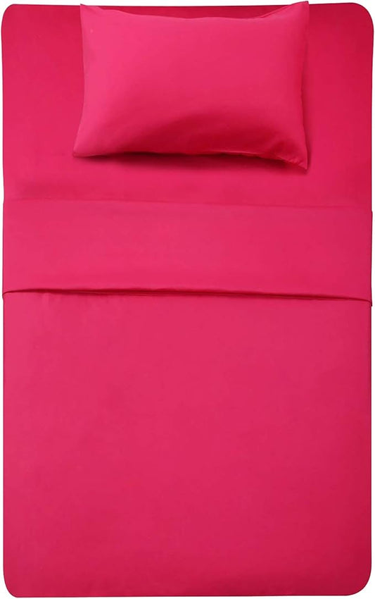 Best Season 3 Piece Bed Sheet Set (Twin,Hot Pink) 1 Flat Sheet,1 Fitted Sheet and 1 Pillow Cases,100% Super Soft Brushed Microfiber 1800 Luxury Bedding,Deep Pockets &Wrinkle,Fade Resistant