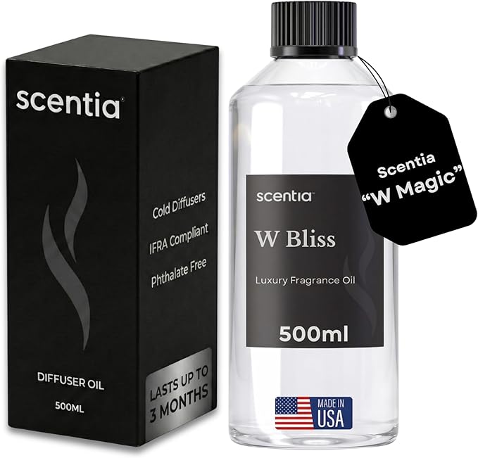 Scentia W Bliss (W Magic) Diffuser Oil for HVAC Scent Machine – Hotel Fragrance Inspired by W Hotel – 500 mL – Bergamot, Lemongrass & Jasmine Oil for Commercial & Cold Air Diffusers, Made in USA