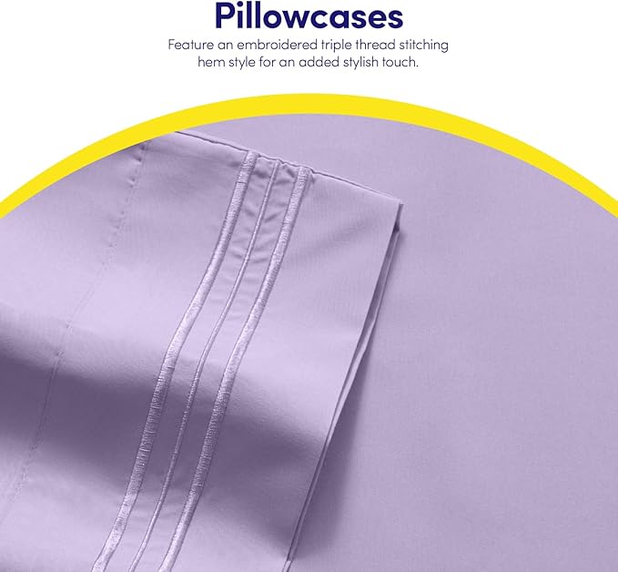 1500 Supreme Collection Twin XL Sheet Sets Lavender - 3 Piece Bed Sheets and Pillowcase Set for Twin XL Mattress - Extra Soft, Elastic Corner Straps, Deep Pocket Sheets, Twin XL Lavender