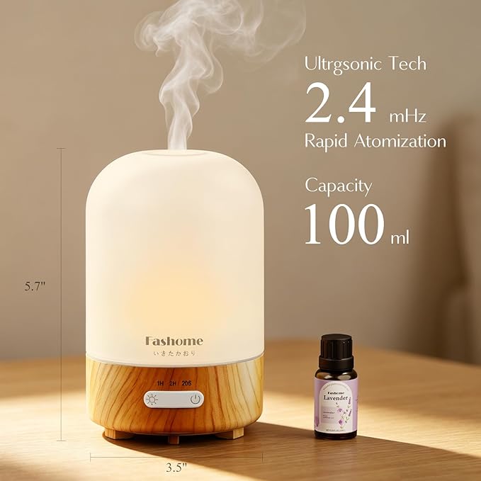 Essential Oil Diffuser for Home, Ultrasonic Cool Mist Air Aromatherapy Humidifier, Mini Scent Air Machine Portable Diffuser with Changing Lights & Auto Shut-Off for Home Bedroom Office Yoga(<25dB)