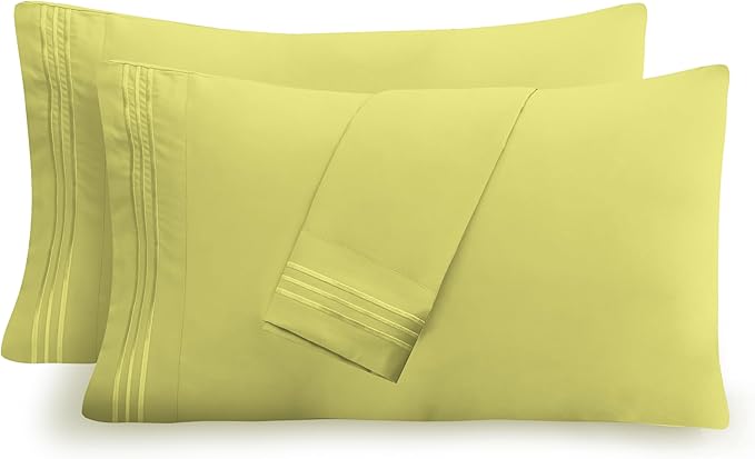 Mocassi 2-Piece Premium Standard/Queen Pillowcase Set 1800 Series Hotel Quality Microfiber - Soft and Breathable with 3-Line Embroidery Wrinkle and Stain Resistant, Easy Care, 20" x 30", Olive Green