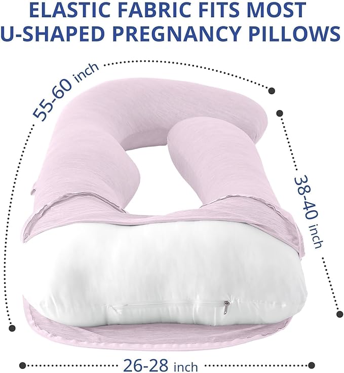 Sasttie Cooling Pregnancy Pillow Cover, 57-inch U Shaped Pregnancy Pillow Case, Fits 55 to 57 Inch Maternity Pillow, Pink (No Pillow Insert)