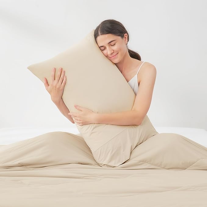 Cozy Bliss Cooling Pillow Cases for Hot Sleepers, Q-Max>0.45, Standard Size Set of 2, Soft & Silky Pillow Covers with Envelope Closure,Gift, Khaki, 20x26 Inches