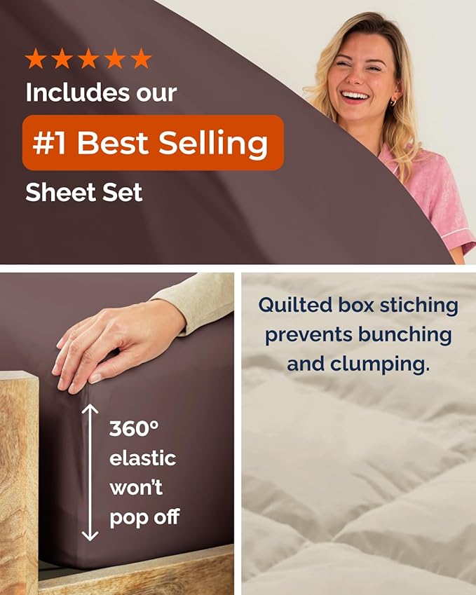 Twin XL Comforter Set - 5 Piece Bed in a Bag Twin XL Size Bed Set - Down Alternative Comforter, Flat Sheet, Fitted Sheet, Pillowcase & Sham for All Seasons - Soft, Comfy and Breathable - Brown/Beige