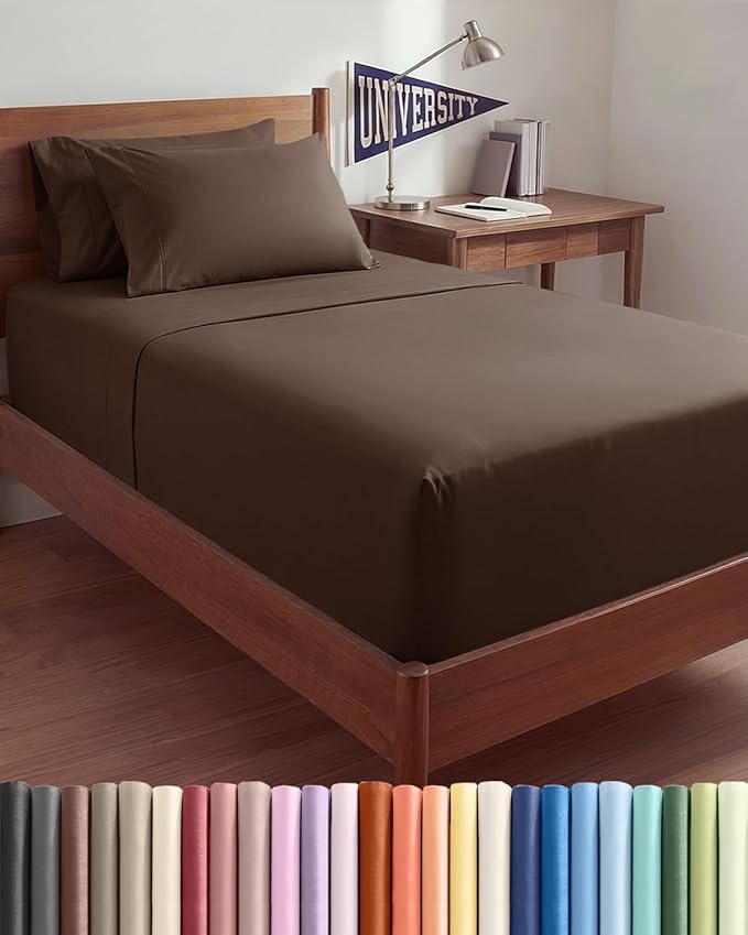 Extra Deep Twin XL Sheet Set - 4 Piece Breathable and Cooling Sheets - Hotel Luxury Bedding for Women, Men, Kids & Teens - Easy & Secure Fit - Soft, Wrinkle Free and Comfy - Extra Deep Pockets - Brown