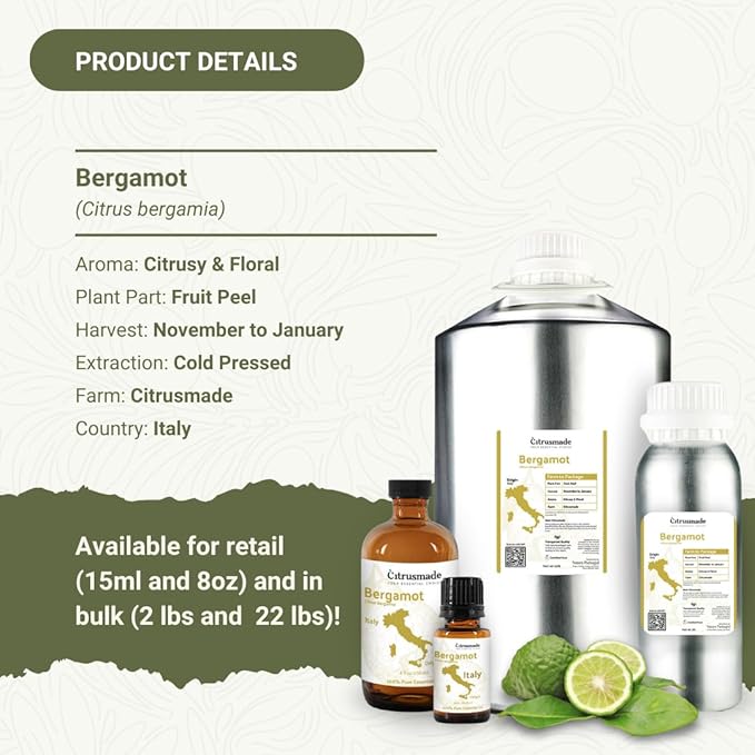 Bergamot Essential Oil - Direct from Citrusmade in Sicily- Pure Essential Oil for Diffusers and Aromatherapy | 100% Pure Therapeutic Grade (22lbs)