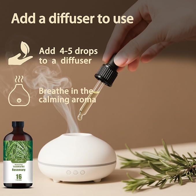 Rosemary Essential Oil – MLYNKL Rosemary Oils 16.33 fl oz for Diffusers, Humidifiers, Massage, DIY Candles, Soap, Cleaning, Home, Yoga, Office, Gifts - 490 ml