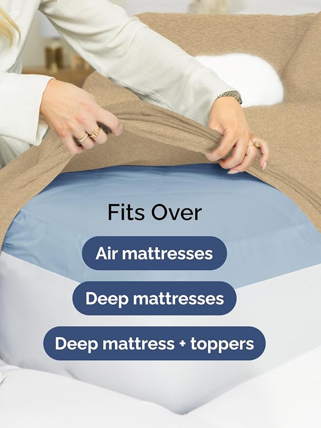 Extra Deep Cal King Sheet Set - 6 Piece Breathable and Cooling Sheets - Hotel Luxury Bedding for Women, Men, Kids & Teens - Easy Secure Fit - Soft & Wrinkle Free - Extra Deep Pockets - Heathered Tan
