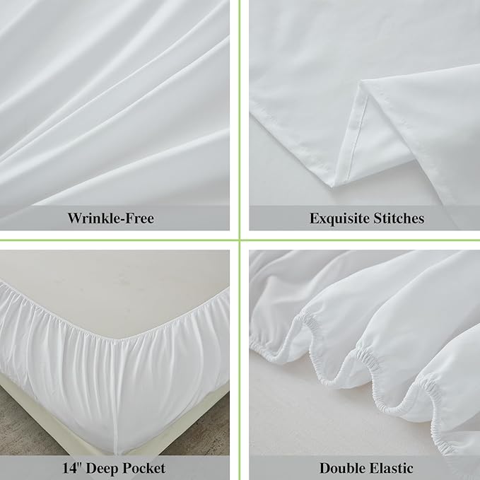 ILAVANDE White King Sheets Set 6 Piece,Hotel Luxury Super Soft 1800 Series Microfiber Bed Sheets King Set-Wrinkle & Fade Resistant-14 Deep Pockets Sheets for King Size Bed(King,White)