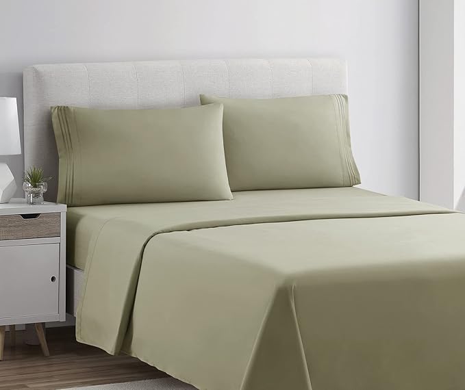 Clara Clark 1800 Premier Series 4pc Bed Sheet Set - King, Sage Olive Green