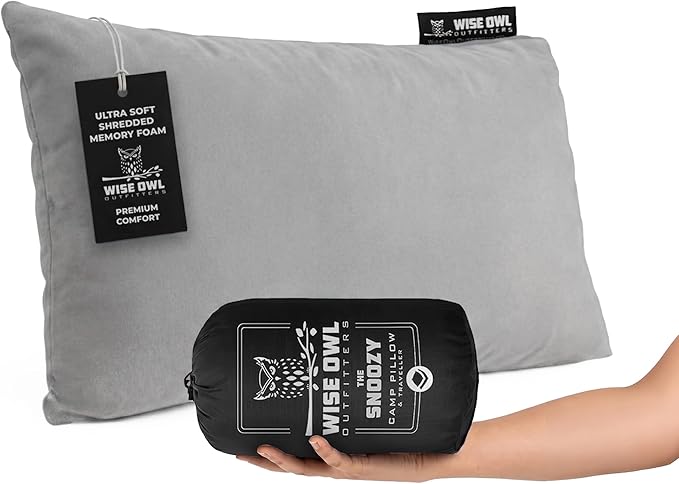 Wise Owl Outfitters Camping Pillow – Memory Foam Travel Pillow for Airplane Sleeping, Hiking, Backpacking & Outdoor Use - Small & Portable for Adults, Car, Camp & Tent