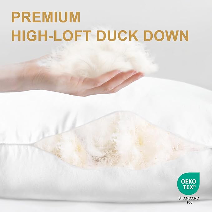 Down Pillows King Size Set of 2-750 Fill Power Hotel Quality Bed Pillows for Sleeping, Medium Firm for Side Back Stomach Sleepers, Breathable Downproof Cover, Oeko-TEX Certified (20” x 36”)