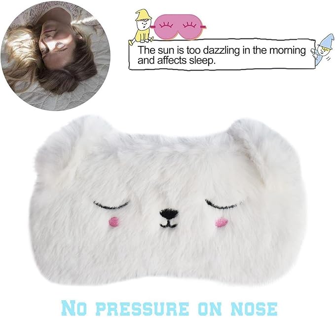Cute Sleeping Mask, White Dog Soft Plush Fluffy Sleep Mask Men Cartoon Puppy Blindfold Novelty Eye Cover Eyeshade Shade for Kids Girls and Adult Travel (White, Dog)
