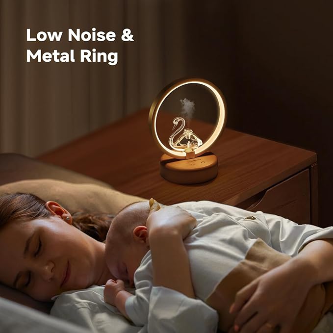 DAROMA Swan Handmade Glass and Wood Essential Oil Diffuser, Portable Waterless Metal Ring Aromatherapy Diffuser with Auto Off & Adjustable Mood Light, Ideal for Home, Office, Bedroom
