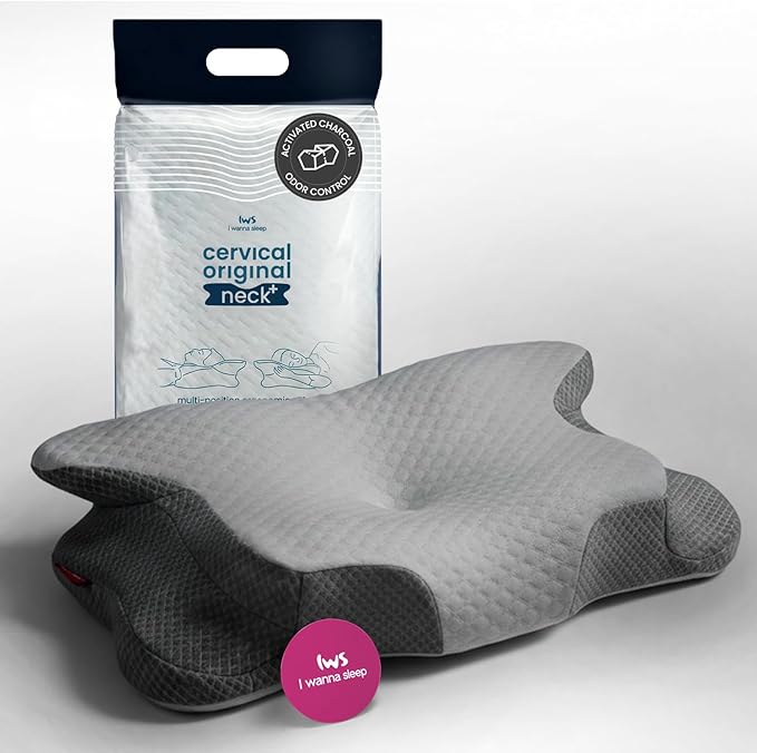 IWS I WANNA SLEEP Cervical Original Neck Plus Charcoal Premium Ergonomic Memory Foam Activated Charcoal Hypoallergenic Pillow for Neck and Back Pain Relief – Orthopedic Pillow