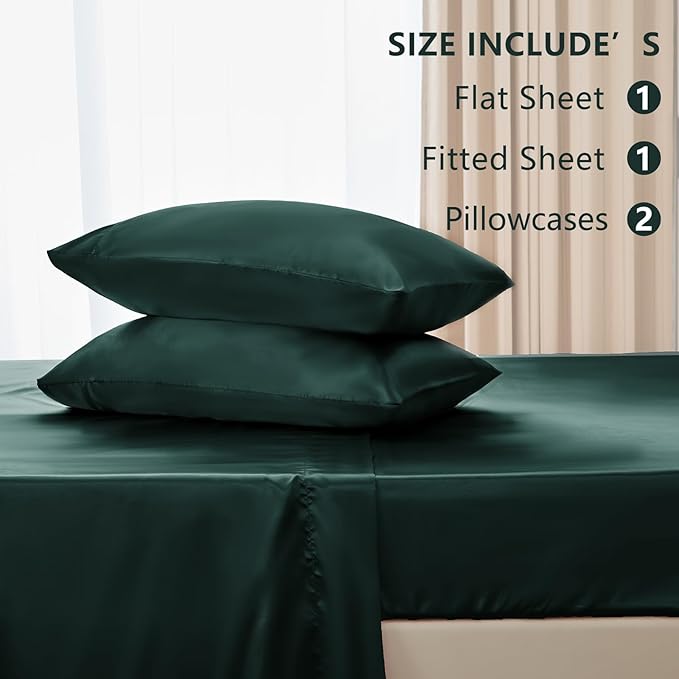 CozyLux Satin Sheets Full Size Sheets - 4 Piece Silky Full Size Bed Sheets, Luxury Deep Teal Full Bed Set with Smooth and Soft Microfiber, Includes 1 Fitted Sheet, 1 Flat Sheet and 2 Pillowcases
