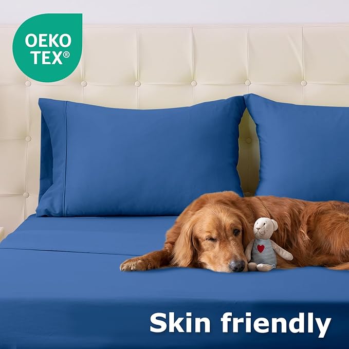 King Size Bed Sheet Set - 4 Piece Soft Microfiber Sheets with Deep Pockets, Cooling Technology, and Wrinkle-Free Pillowcase. Hotel-Quality, Durable Bedding, Prussian Blue