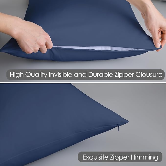 Pillow Protector King Size 100% Egyptian Cotton Pillow Covers, 400 Thread Count Sateen Weave Cooling Pillow Cases with Zipper Hidden, Breathable Non Noisy Easy Care, Set of 2 (Navy Blue)