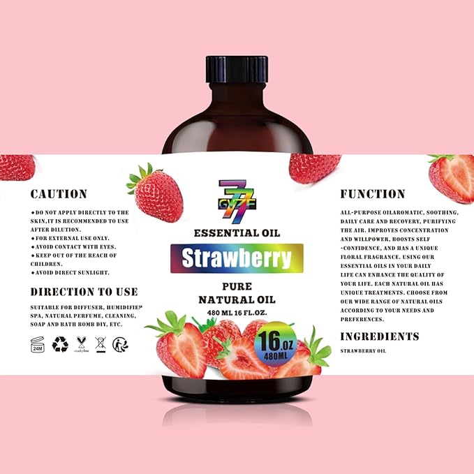 Strawberry Essential Oil - Strawberry Oils for Diffusers, Humidifiers, DIY Candles, Soap, Cleaning, Home, Office, Yoga, Massage, Gifts - 16 fl oz (480 ml) - GV77ZF