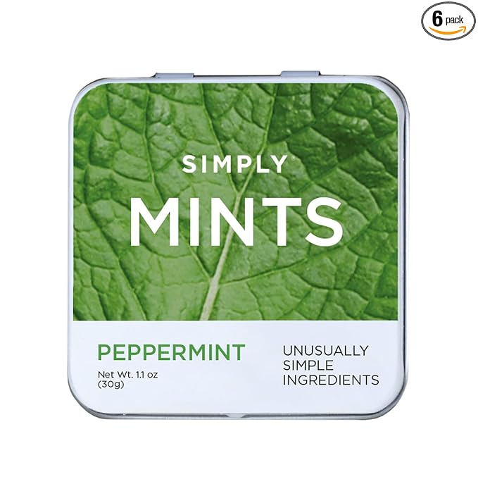 SIMPLY MINTS Natural Peppermint Breath Mints, 6 Pack (180 Pieces), Made With Real Peppermint Oil | Aspartame-Free, Sorbitol-Free, Xylitol-Free, Vegan, Kosher, Non-GMO