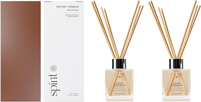 Doctor Aromas Premium Reed Diffuser Diffuser Glass Jar Set Elegant Scent for Home, Room or Bathroom and Fresh Air Scent Lasting Home Fragrance Over 90 Days (Pack of 2, Spirit)