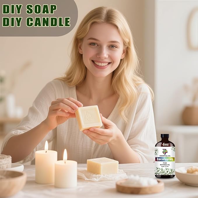Eucalyptus Essential Oil - Eucalyptus Oils for Diffusers, Humidifiers, DIY Candles, Soap, Cleaning, Home, Office, Yoga, Massage, Gifts - 4 fl oz (120 ml) - GV77ZF