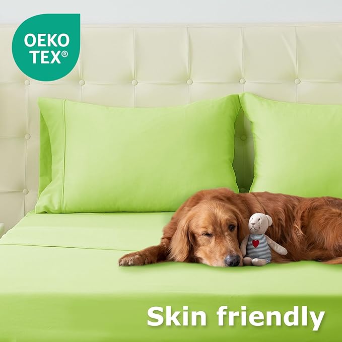 Full Size Bed Sheet Set - 4 Piece Soft Microfiber Sheets with Deep Pockets, Cooling Technology, and Wrinkle-Free Pillowcase. Hotel-Quality, Durable Bedding, Sharp Green