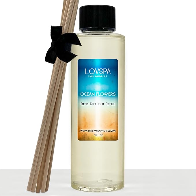 Ocean Flowers Diffuser Oil - Luxury Essential Oils for Diffuser Refill & Air Freshener Room Spray - Long-Lasting & Natural Home Fragrance, Scented Oil for Diffusers, USA Made, 4oz