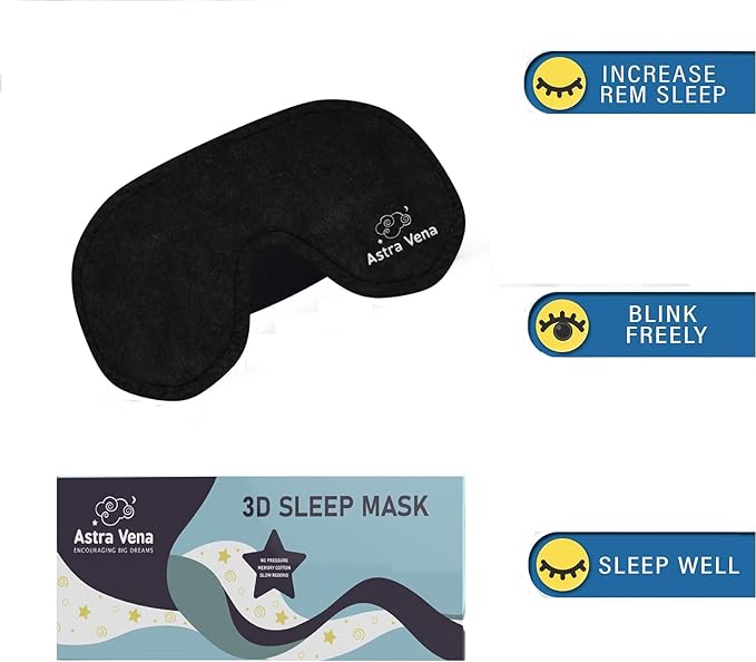 3D Sleep Mask for Kids, Light Block Sleeping Blindfold Memory Foam Contoured Eye Mask for Sleep, Adjustable Strap Eye Cover and Travel Sleep Mask for Boys Girls, Black