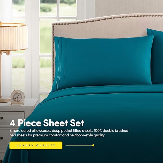 1500 Supreme Collection Queen Sheet Sets Teal - Luxury Hotel Bed Sheets and Pillowcase Set for Queen Mattress - Extra Soft, Elastic Corner Straps, Deep Pocket Sheets, Queen Teal