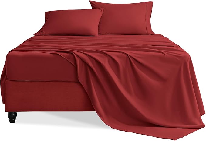 Full Size Bed Sheets Set, 4 Pieces Hotel Luxury Soft Microfiber Bed Sheets Set, Up to 16" Deep Pockets, Oeko-Tex Sheets with Elastic, Breathable, Wrinkle Free (Wine Red, Full)