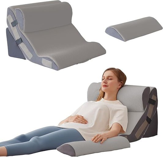 Ahpmeoa 4PCS Wedge Pillow Set for After Surgery, Back Pillow for Bed Sitting up, 10-in-1 Foam Wedge Pillow for Acid Reflux & Back Pain Relief, Post Surgery Pillow for GERD & Snoring, Grey