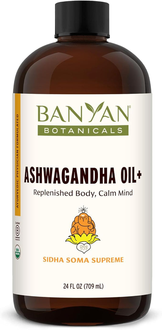Banyan Botanicals Ashwagandha Oil+ – Organic Herbal Oil – Comforting Sore Muscle Massage Oil for Post-Workout Recovery – 24 oz – Non GMO Sustainably Sourced Ayurvedic Physician Formulated