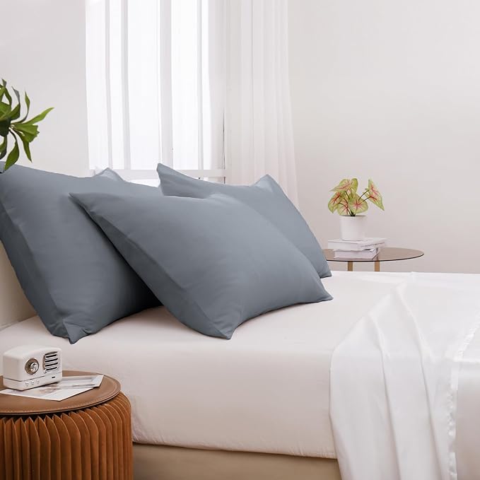 Pillowcases King 4 Pack, 20x36 Pillow Cases with Envelope Closure, Soft Plain Brushed Microfiber Covers Breathable Wrinkle-Resistant, Gray