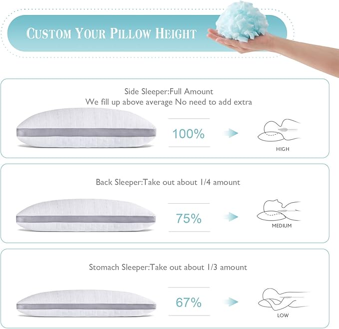 Meoflaw Cooling King Size Bed Pillows, Shredded Memory Foam Support for Back & Side Sleepers, Adjustable with Washable Removable Cover
