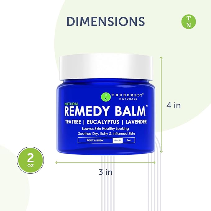 Truremedy Naturals Remedy Balm with Tea Tree Oil, 2 oz - Soothing Moisturizer for Rough Areas - Nourishing Foot and Body Balm with Tea Tree, Lavender, and Eucalyptus (Pack of 2)