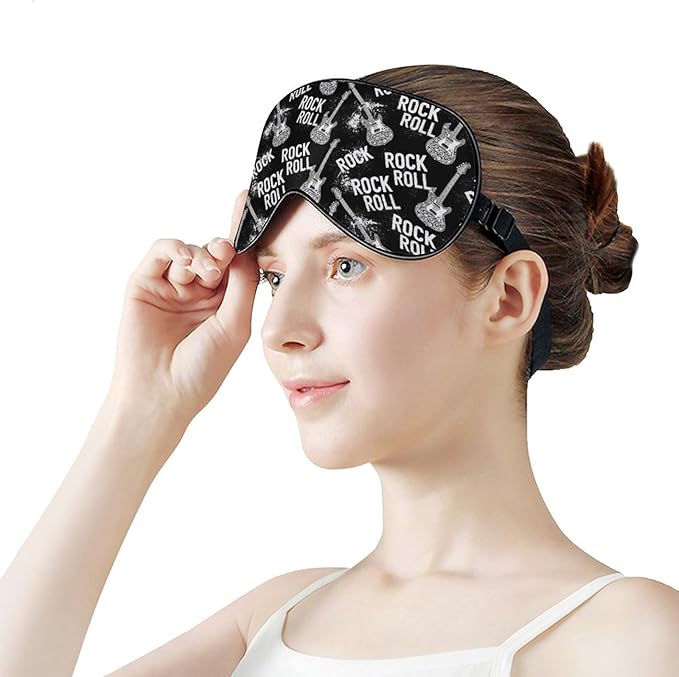 SWEET TANG Sleep Eye Mask for Men Women Sleeping Compatible with Rock and Roll Musical Instruments Music Guitar, Comfortable with Elastic Strap, Blocks Light Sleeping Blindfold for Nap Travel Office