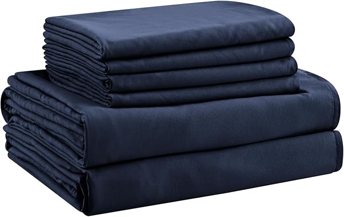 Queen Sheet Set - 6 Piece Sheets Queen Size Bed Set - Breathable & Cooling Hotel Luxury Bedding Set - Soft & Comfy Fully Elasticized 16" Deep Pocket Queen Sheets (Queen Navy Blue)